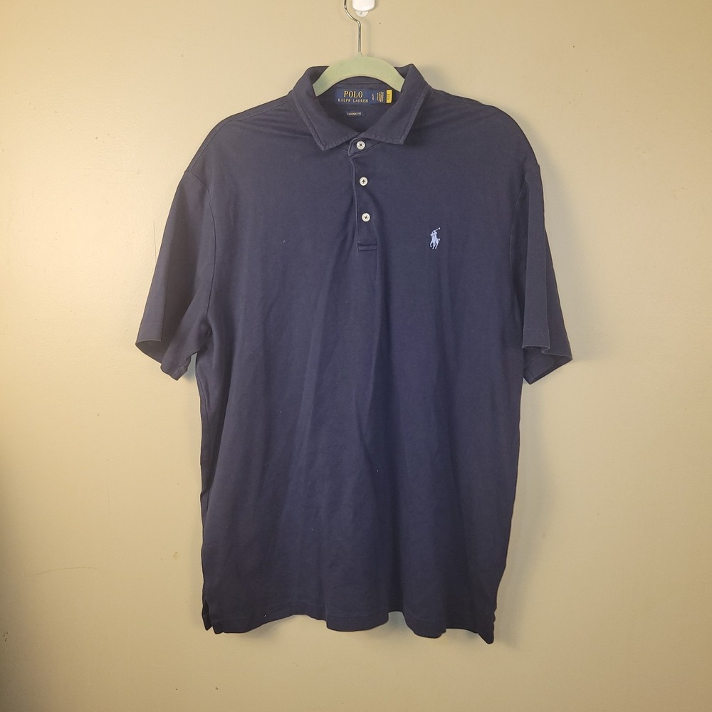 Polo Ralph Lauren Classic Fit Polo Shirt Mens Large Navy Blue Short Sleeve...‎